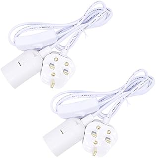 Kelamayi 2 Pack E27 Lamp Holder Socket,Pendant Light Ceiling Lighting Suspended Hanging Light Fitting Cable Plug with On/Off Switch-UK Plug for Ceiling Lamps Table Floor Lights (White)