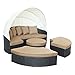 Modway Quest Wicker Rattan Outdoor Patio Canopy Sectional Daybed in Espresso Mocha