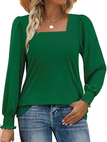 Plus Size Fall Fashion Deals School Outfits for Teachers Going Out Tops for Women Long Sleeve Shirts Girl Clothes Emerald Green Medium