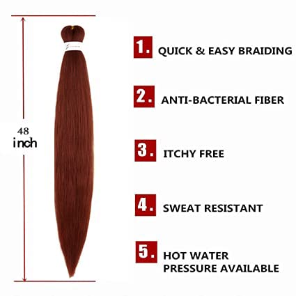 Pre Stretched Braiding Hair Copper Red Long Braid 48 Inch 8 Packs 350 Braiding Hair Extensions Professional Synthetic Fiber Crochet Hair(48Inch,#350) #TOP1