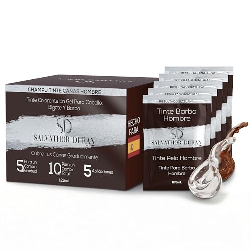 Tinte Barba Hombre - Cubre Canas - Champu Tinte Canas - Tinte Pelo Hombre - 5 Aplicaciones Monodosis - Salvathor Duran 125ml.