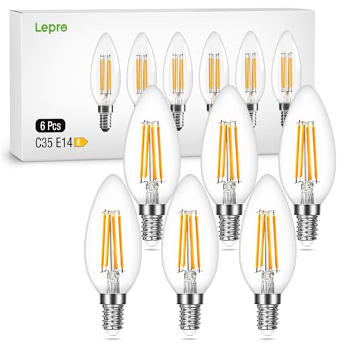Lepro E14 LED Light Bulb LED Candle Bulbs Small Screw 4W 470lm 40W Equivalent E14 C35 Bulb Vintage Warm White 2700K 360 Beam Non Dimmable Filament Bulbs for Chandeliers and More Pack of 6