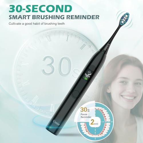 Image of Electric Toothbrush for Adults - 90 Day Battery Life, Rechargeable Sonic Toothbrushes with Pressure Sensor, Smart Screen Travel Electric Toothbrush with Case, 5 Cleaning Modes & 3 Intensities Settings