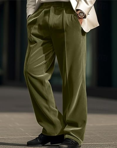 VENNYNG Men's Velvet Dress Pants Casual Trousers Front Pocket Straight Wide Leg Business Daily Wear3