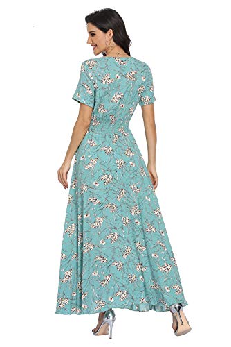 Image of VintageClothing Women's Floral Maxi Dresses Boho Button Up Split Summer Casual Long Dress Beach Party Dress