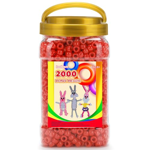 Iooleem Pony Beads(2000pcs Red Pony Beads) Beads for Bracelets Making Beads for Crafts Beading Supplies Friendship Bracelets Making.