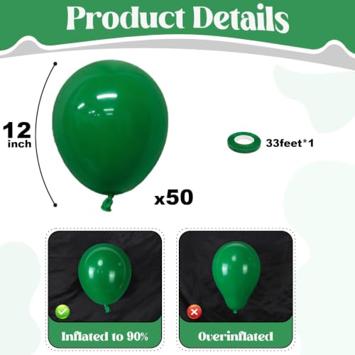 Image of Togvu Green Balloons, 50Pack 12 Inch Dark Green Latex Party Balloons for