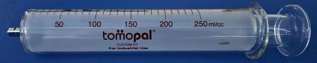 250ml Glass Syringes, Tomopal 250 ml Glass Syringe w/10.0 ml Graduation for Industrial or Dissolved Gas Analysis uses. P/N: 130-4250-X001