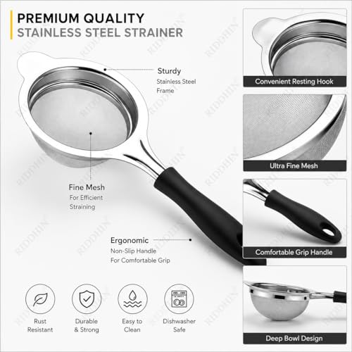 Image of Stainless Steel Tea Strainer - Multicolor Durable Tea & Juice Filter Channi with Handle & Fine Mesh | Multipurpose Sieve for Tea, Coffee, Juice & Liquids | Home, Kitchen & Restaurant Use