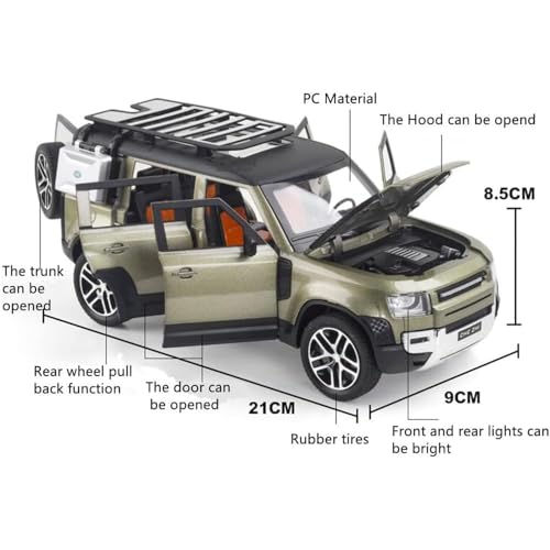 Image of WORSHIPER 1:24 Big Land Rover Defender Diecast Model Metal Pull-Back Car with Sound Light and Opening Doors: A Kids' Toy Vehicle Gift. (1:24 Defender - White)