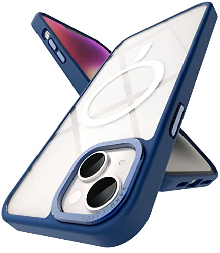 Image of Vaku Luxos Clear Armor MagPro for iPhone 14 Cover Case, Shockproof, Scratch Resistant, Slim, Thin, Military-Grade Metal Ring Camera Protection, Compatible with MagSafe Back Cover - Dark Blue