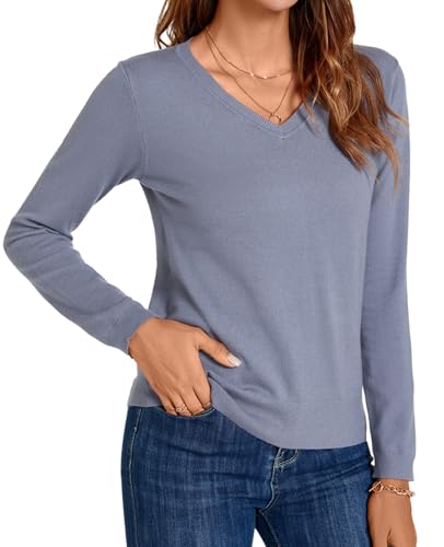 Image of MINTLIMIT Lightweight Sweaters for Women 2024 Casual Fall Long Sleeve Shirts Blouse Knit V Neck Pullover Sweater Tops