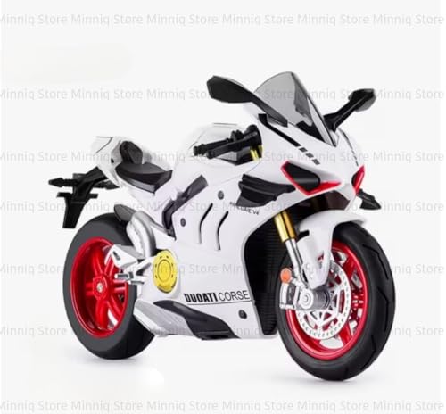 Image of Duoti Panigale V4 DieCast Bike Model, Suspension and Hand Free Roller, Toy Motorcycle Collection with Music Lighting Toy for Kids [Panigale V4- White]