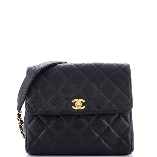 Pre-Loved Vintage Square CC Flap Bag Quilted Caviar Small, Black