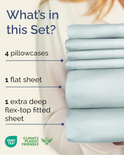 Image of Flex Top Split Head King 6 Piece Sheet Set - Soft & Cooling - Ice Blue