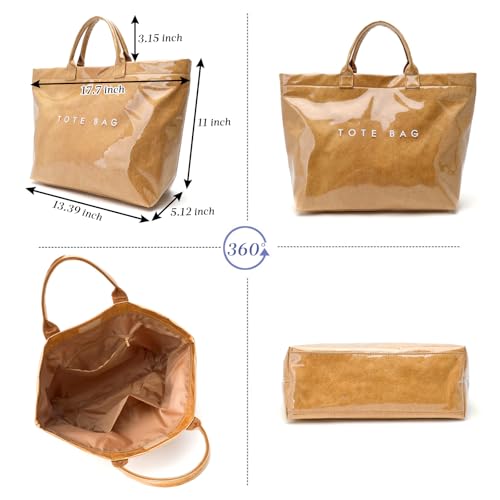 Image of Large Tote Bags for Women PVC Clear Totes Bag Plastic Carry All Bag Kraft Paper Shoulder Handbag Hobo for Work Travel