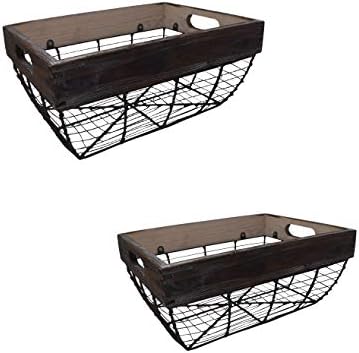 THE NIFTY NOOK I Set of 2 Farmhouse I Wood and Metal Storage Baskets I for Home and Kitchen