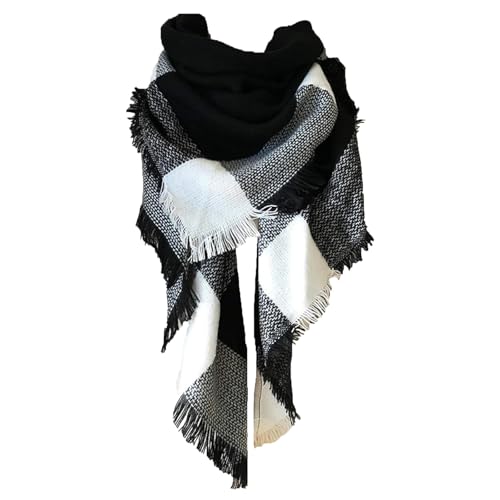 ChAusa Chaud Echarpes Femme, Echarpe Triangle Femme, Echarpe de Couverture à Carreaux, Imitation Chaud Automne Hiver Grand Plaid Tissu Glands Foulard, pour...