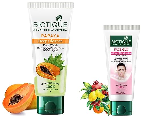 Image of Biotique Bio Papaya Visibly Flawless Skin Face Wash For All Skin Types, 150ml & Biotique Bio White Advanced Fairness Treatment Cream, 50g