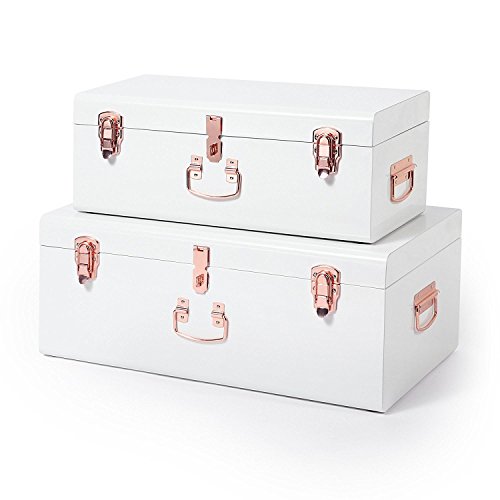 Beautify Set de 2 Coffres Malles de Organisation Rangement en Métal Vintage Pour Salon, Chambre, Dressing - Blanc