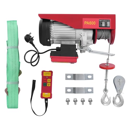 VonVVerElectric Hoist 250/400/600/800KG - Overhead Electric Hoist Winch 12m Lifting Electric Hoist Wireless Remote Control with Two Slings & Limiter for Garage, Warehouses (600KG)