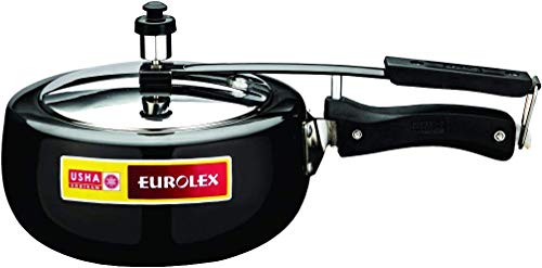 Image of USHA SHRIRAM EUROLEX Gold Induction Base Hard Anodised 3.5 Litre Pressure Handi with SS Inner Lid Induction Bottom Pressure Handi - Black
