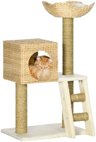 PawHut Árbol Rascador para Gatos Medianos 2 Postes 57x37x100,5 cm...