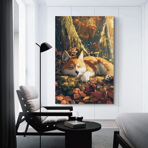 Cuadros decorativos de Shiba Inu e impresiones de lienzo para dormitorio 3