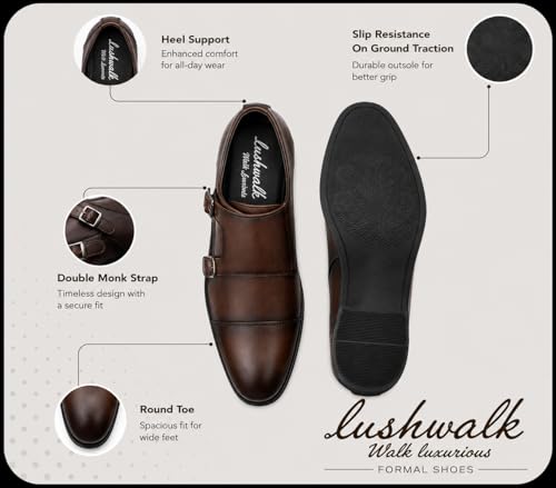 Image of Men's Double Monk Strap Formal Shoes | Cap Toe Design, Polished Upper, Soft Cushioned Insole, TPR Outsole, Slip-On Formal Shoe for Men Office Dress, Party & Wedding Footwear