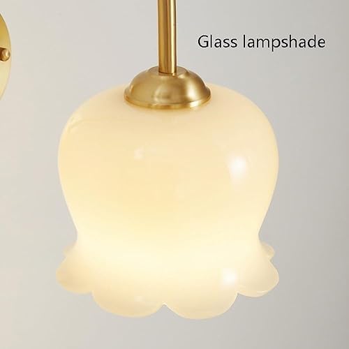 Miniatura 5 de E27 - Lámparas de pared de latón cepillado hechas a mano, apliques de pared con pantalla de vidrio para dormitorio, mesita de noche, luces modernas