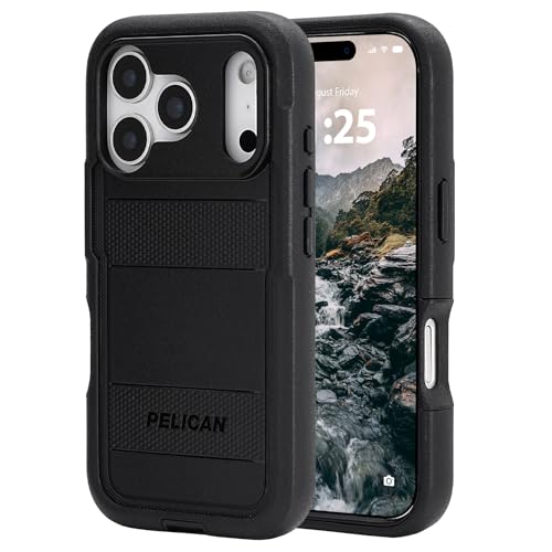 Image of Pelican Voyager iPhone 17 Pro Case - Compatible with MagSafe - Black | Rugged Phone Case with 24ft Military-Grade Drop Protection - Heavy Duty Phone Cover with Belt Clip Holster for iPhone 17 Pro