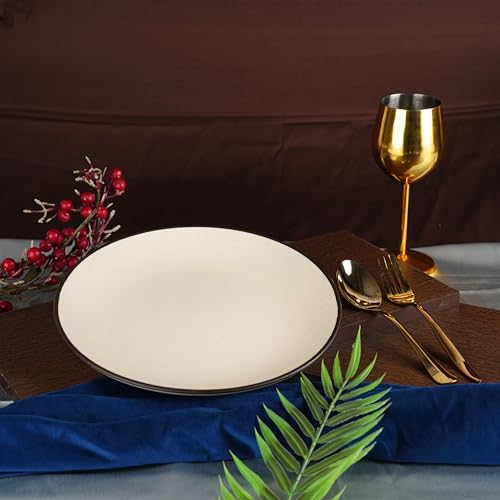 Image of Caffeine Ceramic Handmade White Matte Dinner Plate 10 Inch Set of 6 Dinnerware Serving Plate Thali for Dinner Microwave & Dishwasher Safe Stoneware