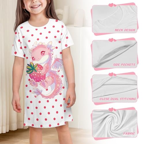 Little Girls Dress 3-14Years Summer Short Sleeve Basic Skater Dress for Kids Cartoon Capybara Dresses with Pockets3