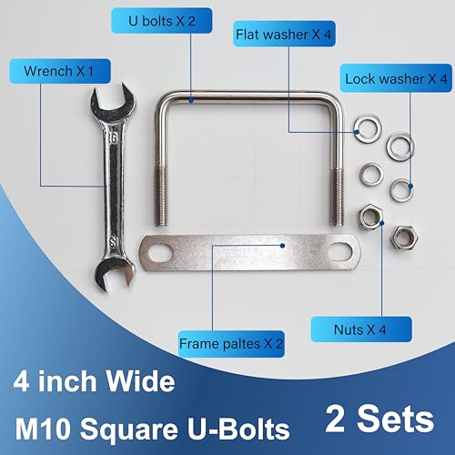 Image of 2 Pcs M10 Square U Bolts 4 Inch Wide, 3 /8 inch x 4 inchW x 3 inch L