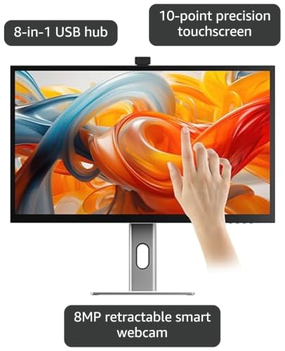 Image of ALOGIC Clarity Pro Touch 27 inch 4K Touchscreen Monitor w / 8MP Retractable 4K Webcam, 100% sRGB, 97% DCI-P3, 99% Adobe RGB, 65W PD,8-in-1 Hub, HDR 400, Adjustable Stand, IPS Panel, Thin Bezel