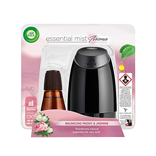 Image of Airwick Essential Mist Automatic Fragrance Mist Diffuser Kit (Machine + Jasmine & Peony Oil Refill - 20 ml) | Natural Essential Oils Diffuser | Automatic Air Freshener