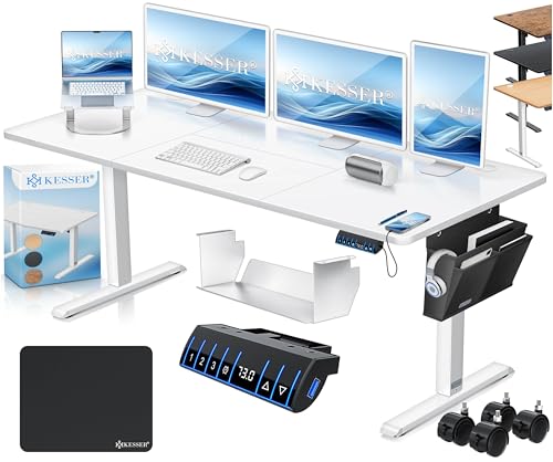 KESSER® Höhenverstellbarer Schreibtisch elektrisch 160cm x 70cm | Ergonomisch Steh-Sitz Schreibtisch | 3-Funktions-Memory Steuerung | Inkl. 360° Rollen & USB-Ladeanschluss Computertisch für Homeoffice