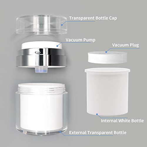 2Pack Airless Pump Jars with Cosmetic Spatula, 3.5 oz Empty Refillable Cosmetic Air Pump Jars Bottles Airless Lotion Cream Dispenser Portable Travel Makeup Containers (Silver)4