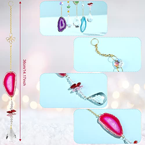 5 Pieces Suncatcher Crystal Prism Ball With Agate Slices Window Prisms Suncatcher Crystal Beads Pendant Clear Wind Chimes Hanging Ornaments For Garden Window Car Wedding Plants #TOP2