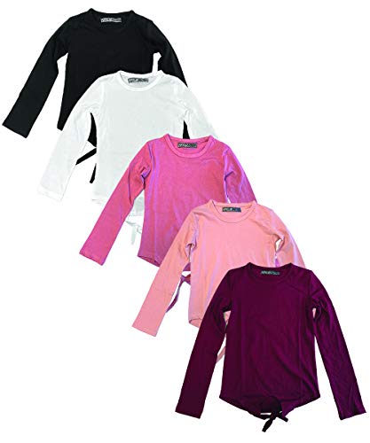 MISS POPULAR Multi -Pack Girls Kids Long Sleeve T Shirt with Tie Front Cotton Crew Neck Soft Fabric Many Colors Size 4-16