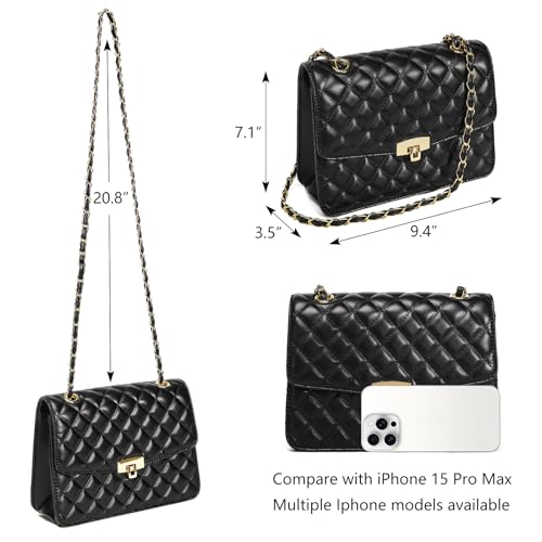 Image of Quilted Leather Crossbody Bags for Women Trendy Ladies Shoulder Purse Satchel HandBag with Chain Strap
