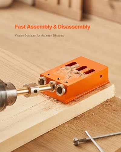 VEVOR Pocket Hole Jig Kit, Adjustable and Easy to Use Pocket Hole Jig System with Step Drills, Wrenches, Drill Stop Rings, Screws and Square Drive Bits, Dual Scale Marks, for DIY Carpentry Projects