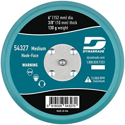 Dynabrade (54327) 6" (152 mm) Diameter Hook-Face Non-Vacuum Sanding Disc Pad, Short Nap, Teal | 3/8" (10 mm) Thick Urethane Medium Density, Swirl-Free Finish, 5/16"-24 Male Thread