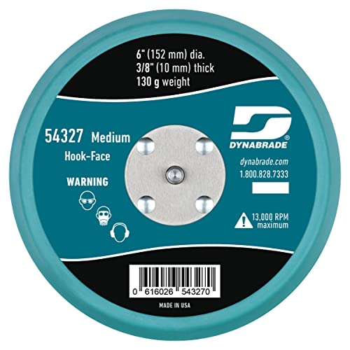Dynabrade (54327) 6" (152 Mm) Diameter Hook-Face Non-Vacuum Sanding Disc Pad, Short Nap, Teal | 3/8" (10 Mm) Thick Urethane Medium Density, Swirl-Free Finish, 5/16"-24 Male Thread #TOP2