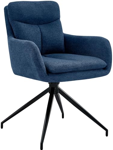 CLP Esszimmerstuhl drehbar Somers Stoff, 180° schwenkbarer Sessel mit Armlehne und Rückenlehne, Küchenstuhl gepolstert, Farbe:blau