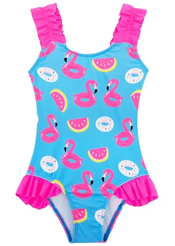Image of XiaoMoSha Girls One Piece Swimsuit Ruffled Straps Bathing Suits Summer Swim Suit Quick Dry Beach Swimwear for Kids 3-10 Years