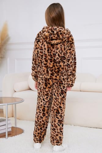 Image of Arshiner Girls 2 Piece Outfits Sweatsuit Fuzzy Long Sleeve Bear Ear Hoodie Sweatshirt and Sweatpant Kids Clothing Sets