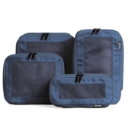 Image of Aerotrunk Compression Packing Cubes for Travel - Luggage Organizer Bags - Double Zipper Packing Cubes for Suitcases (4-Pack, Dark Blue)