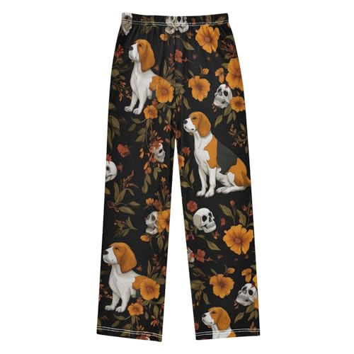 ZZXXB Beagle Skull Flower Boys Long Pants Soft Trousers Elastic Waist Kids Lounge Bottoms with Pockets S-XL2