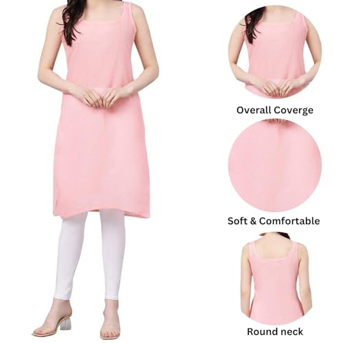 Image of Women Cotton Inner Slip | Soft Camisole for Kurti & Dress | Full Length Sleeveless Underslip | Comfortable Shimmies Tank Top Innerwear | Summer Undergarment Lined Slip (Peach)